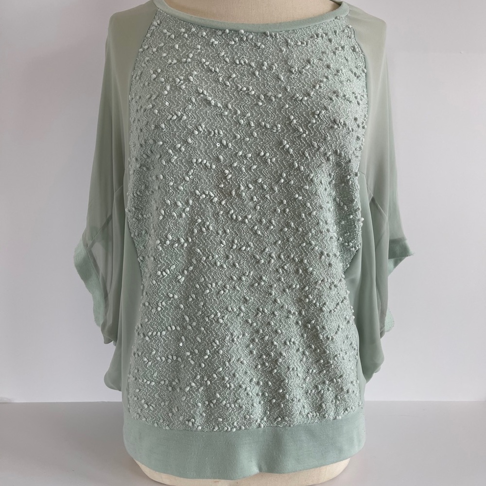 Jennifer Lopez Green Sweater Sheer Short Sleeves L